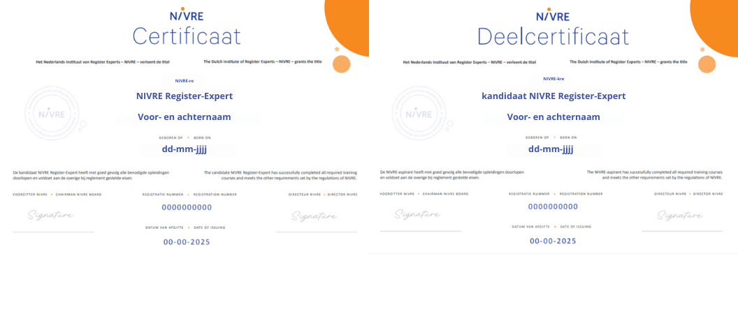 Nieuwe layout - NIVRE-(deel)certificaten